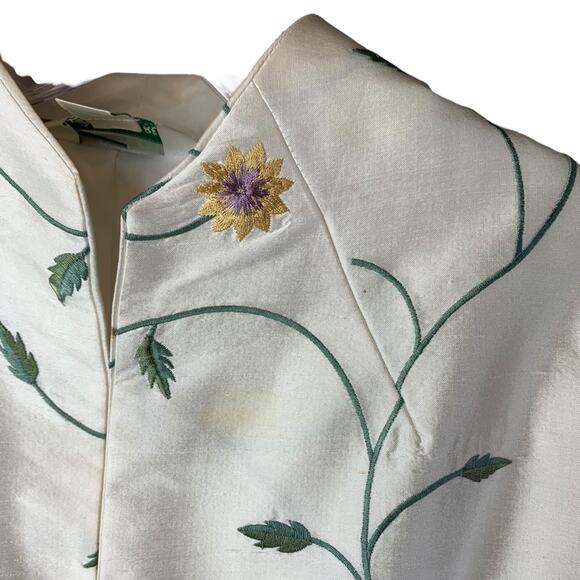 Austin Reed Coat Womens 12 White Embroidered Floral 100% Silk Long Jacket - Picture 3 of 10